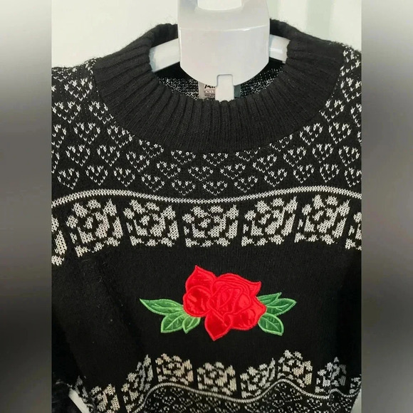 Vintage 80s Adele rose black and silver sweater size 22W Bin 12 - Picture 3 of 12